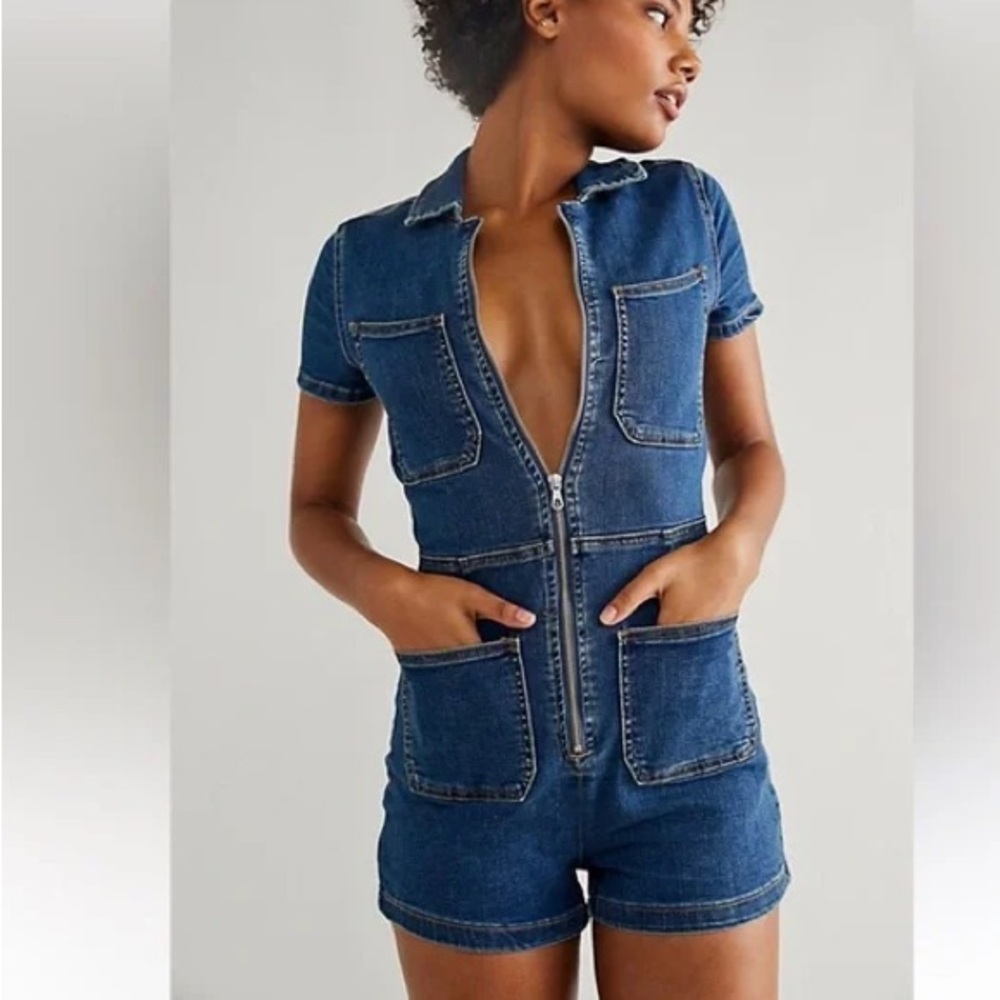 Free People Crvy Lennox Denim Shortsuit Romper